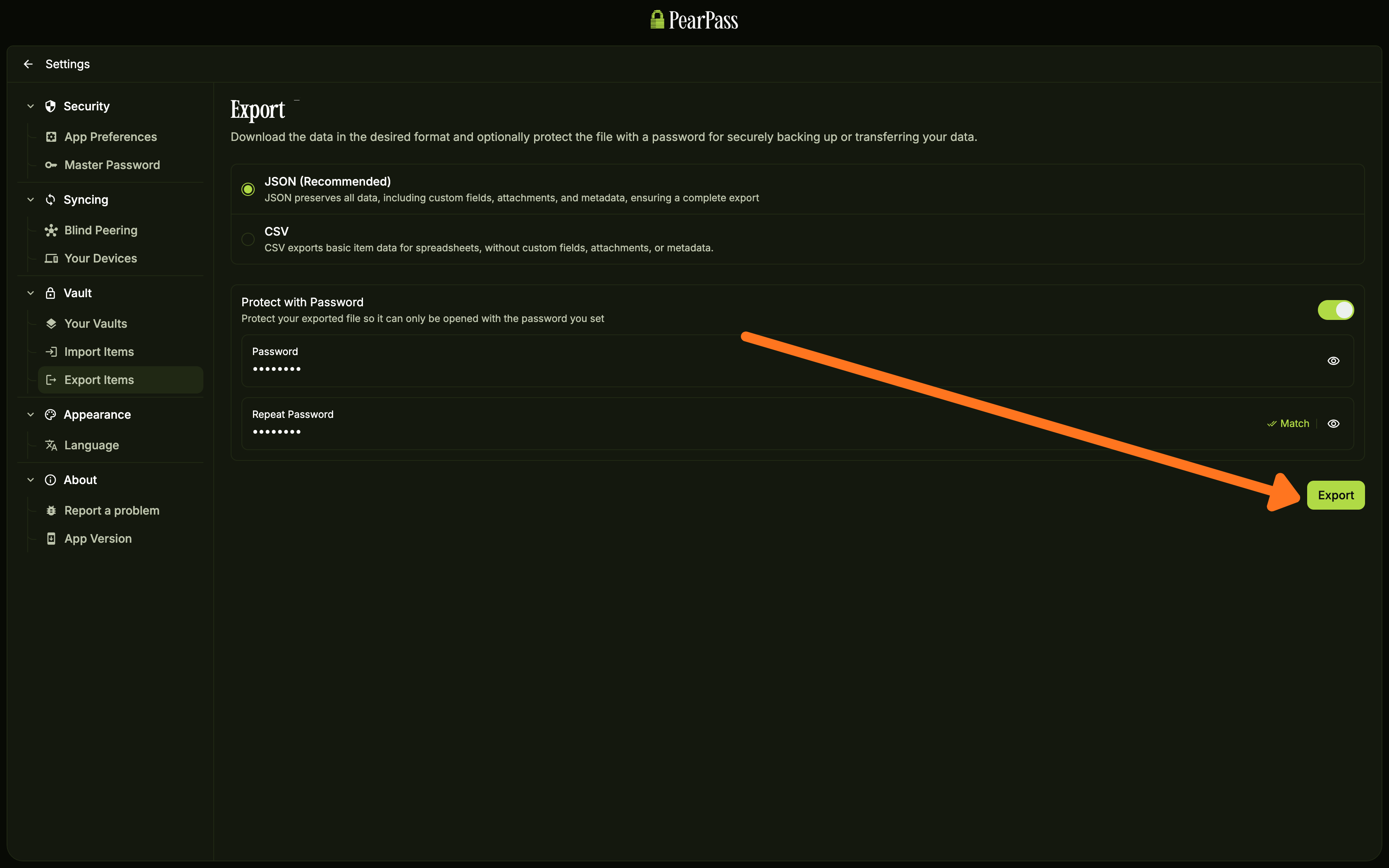 Export vault
